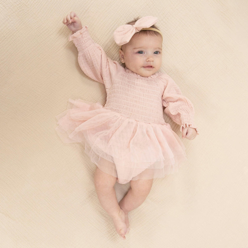 Muslin Lotus - Long Sleeve Smocked Bubble with Tutu
