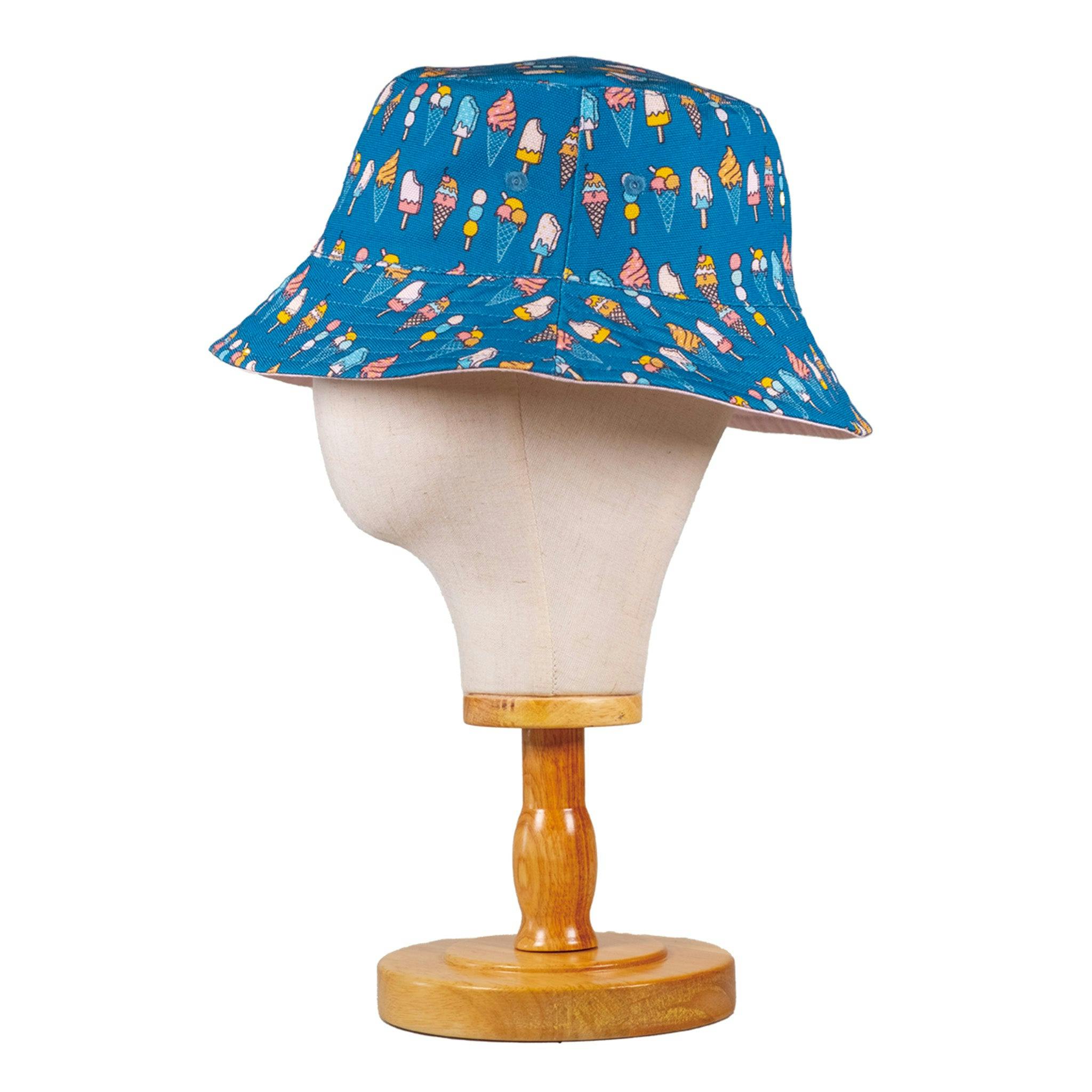 Reversible Kids Bucket Hat – Ice Cream Print | Summer Hat for Kids with 2-in-1 Design, Appliqué Patch & All-Over Print