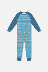 Two-Piece Organic Cotton Pajama Set Blue Dog Print