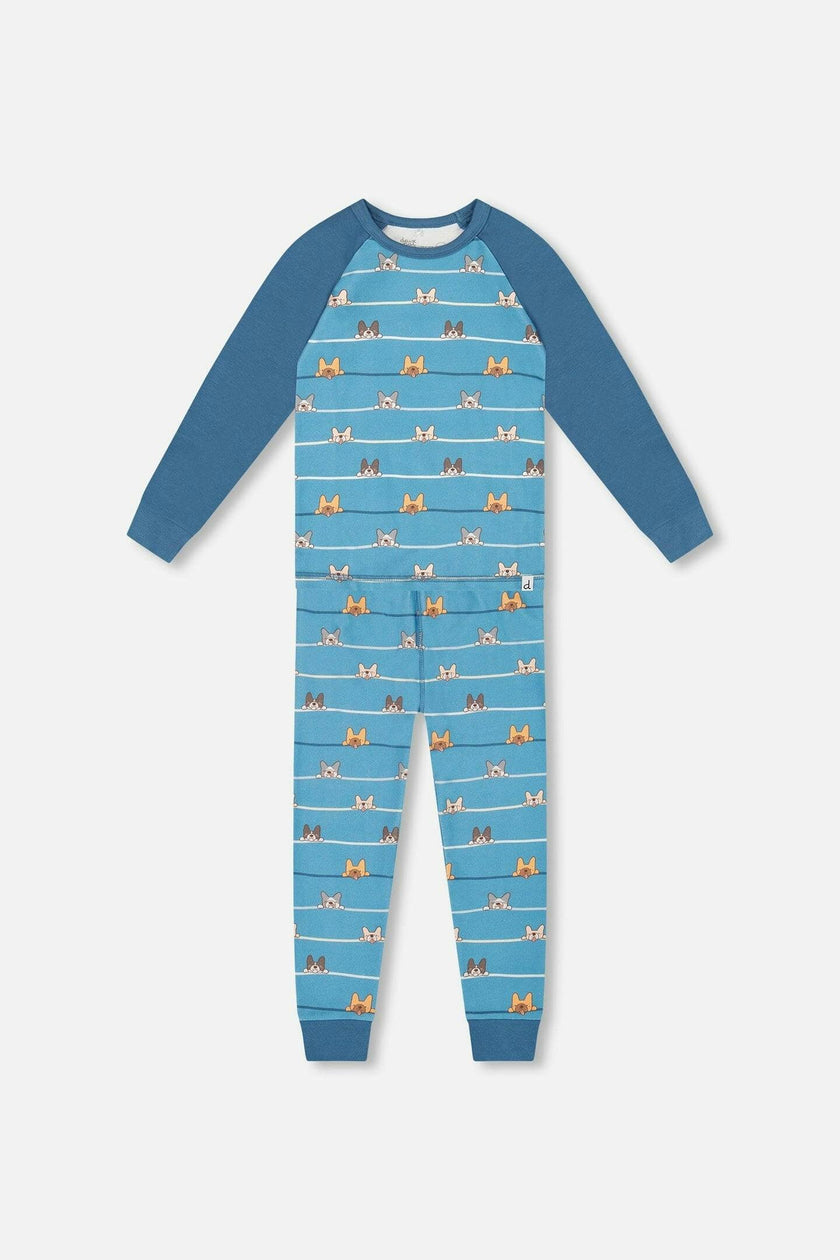 Two-Piece Organic Cotton Pajama Set Blue Dog Print