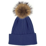 Ribbed Flat Wool Blend Hat With A Genuine Fur Pom (TikTok)