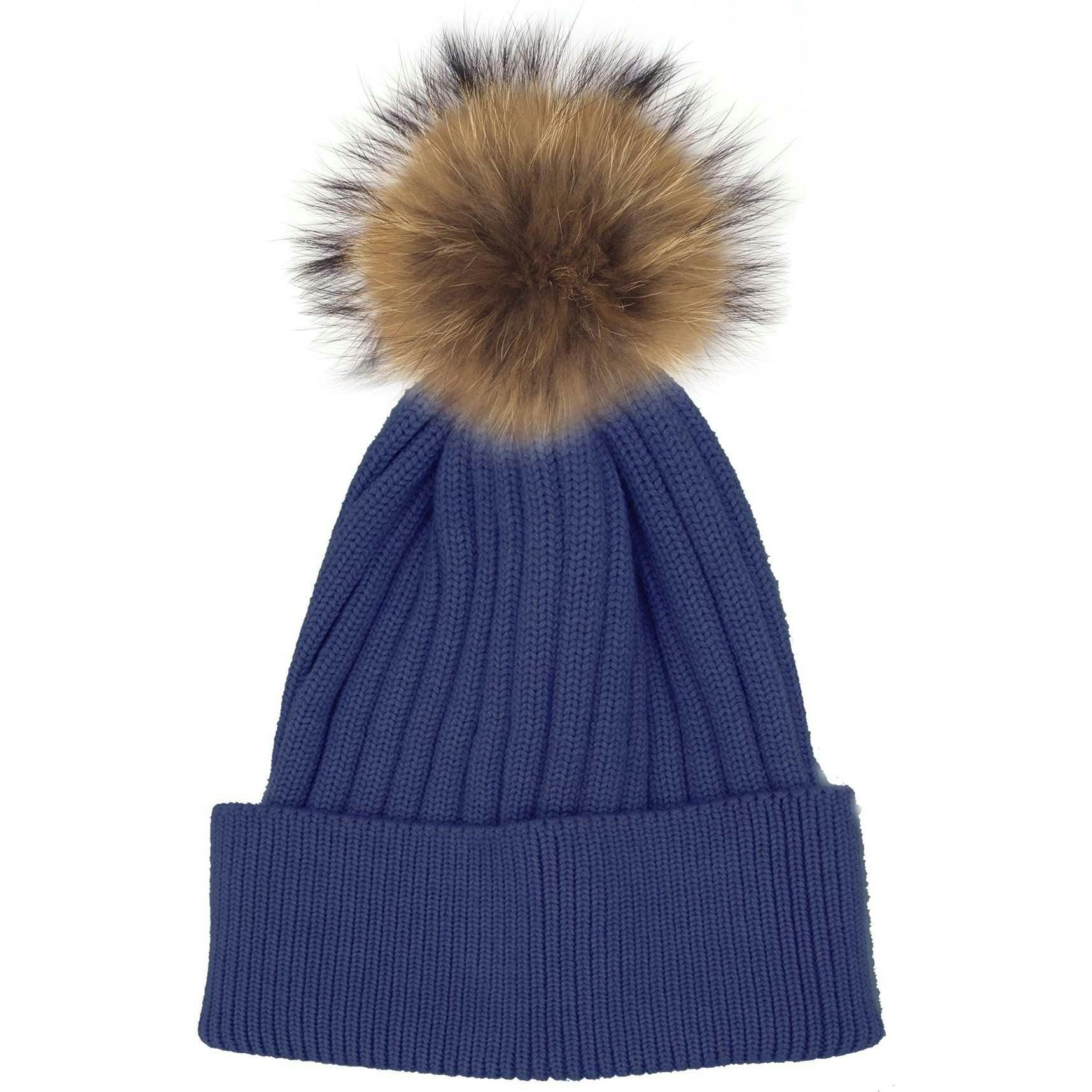 Ribbed Flat Wool Blend Hat With A Genuine Fur Pom (TikTok)