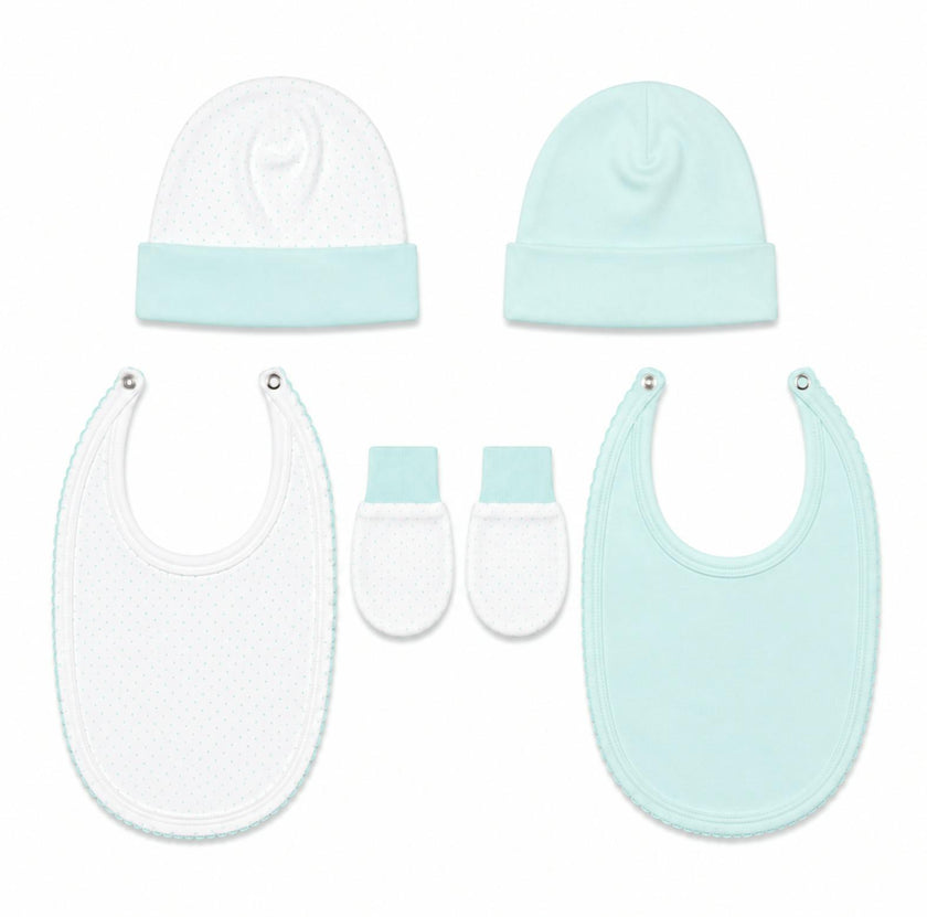 Newborn Deluxe Essentials Gift Set – Mint (2 Bibs, 2 Hats & Mittens)