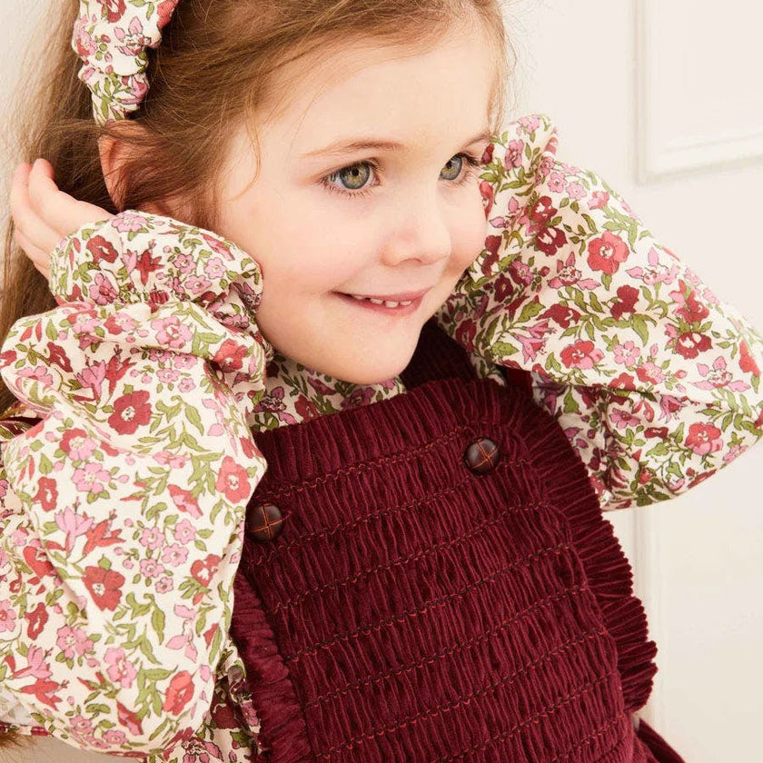 Corduroy Frill Detail Skirt with Braces in Burgundy (12mths-3yrs)