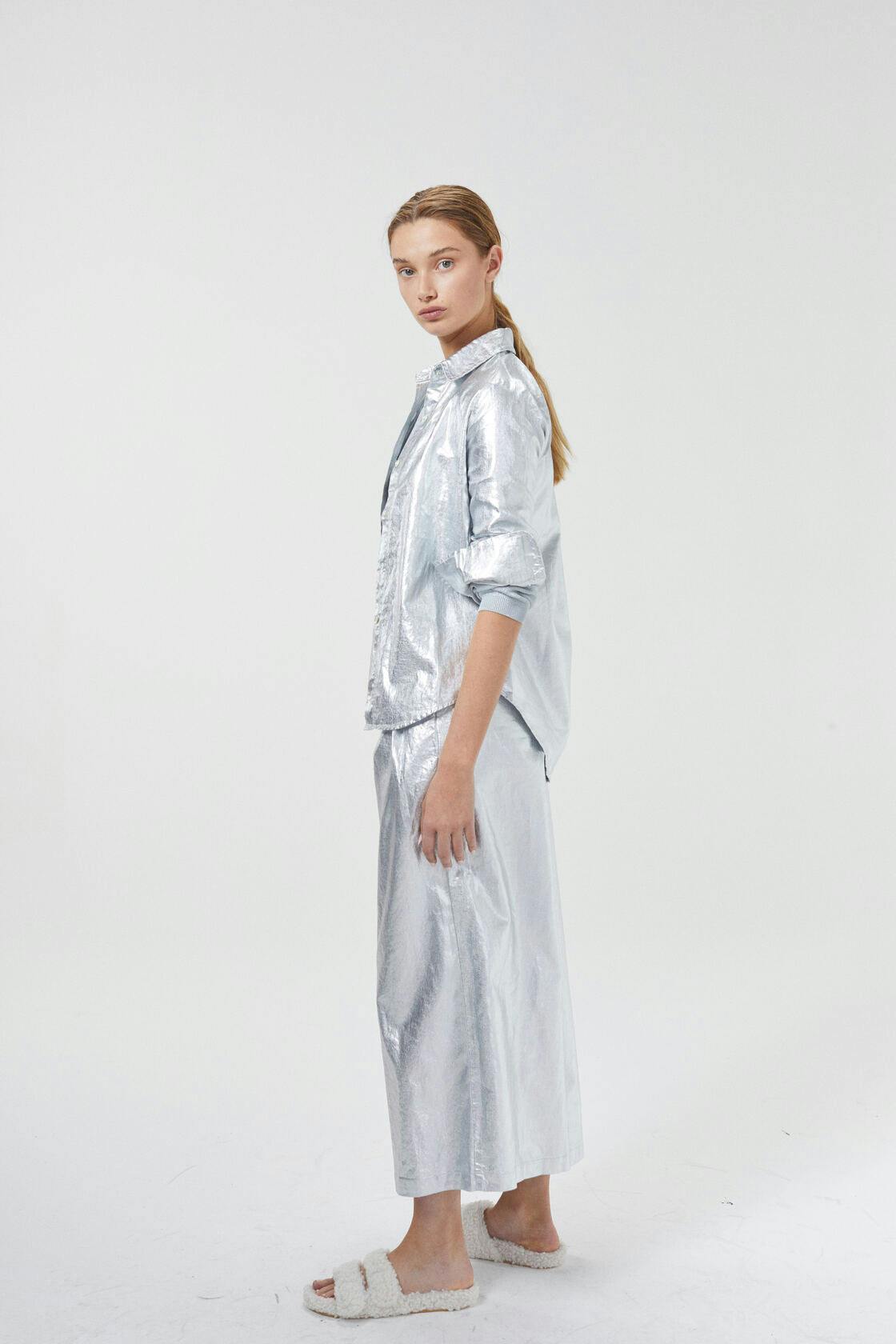Culotte Metallic Linen Pants - New Silver