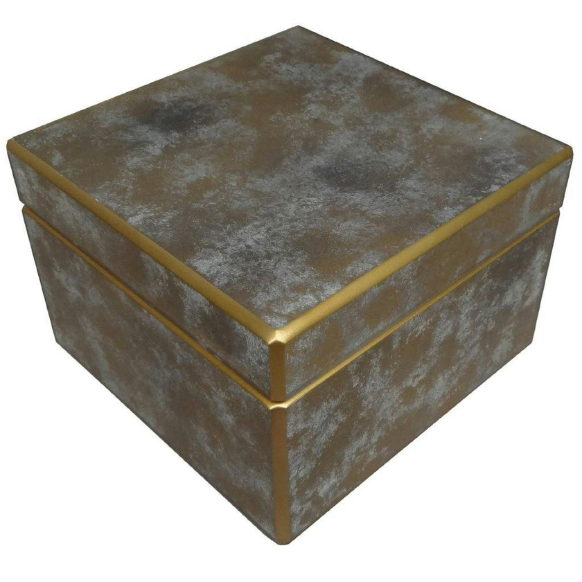 Handmade Reverse Painted Mirror Square Box Antique Gold and Silver - Large Arcadia Home