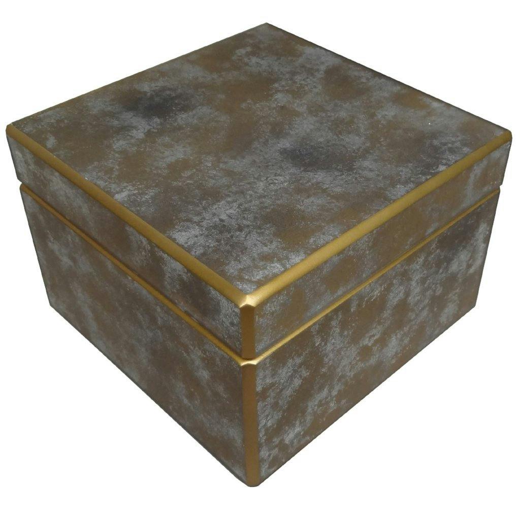 Handmade Reverse Painted Mirror Square Box Antique Gold and Silver - Large Arcadia Home