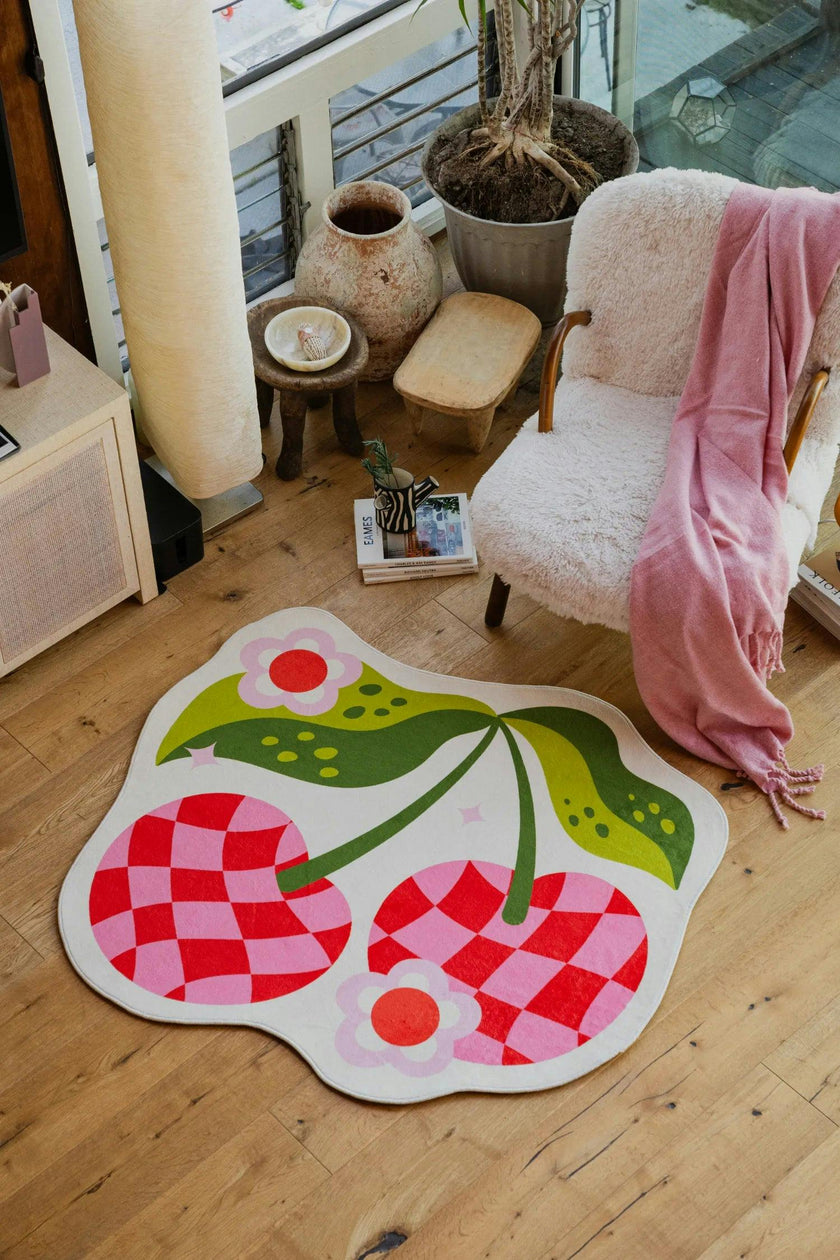 Irregular Pink and Red Checkered Cherry Rug by Jessica Miller