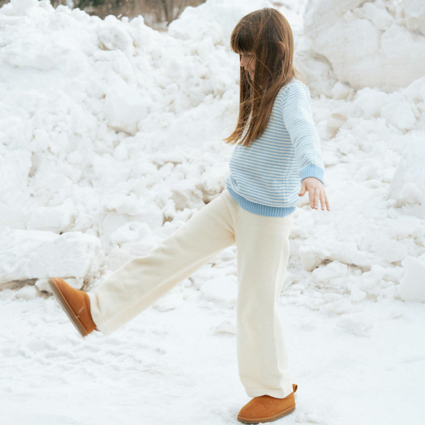 unisex cream wide leg knit pant