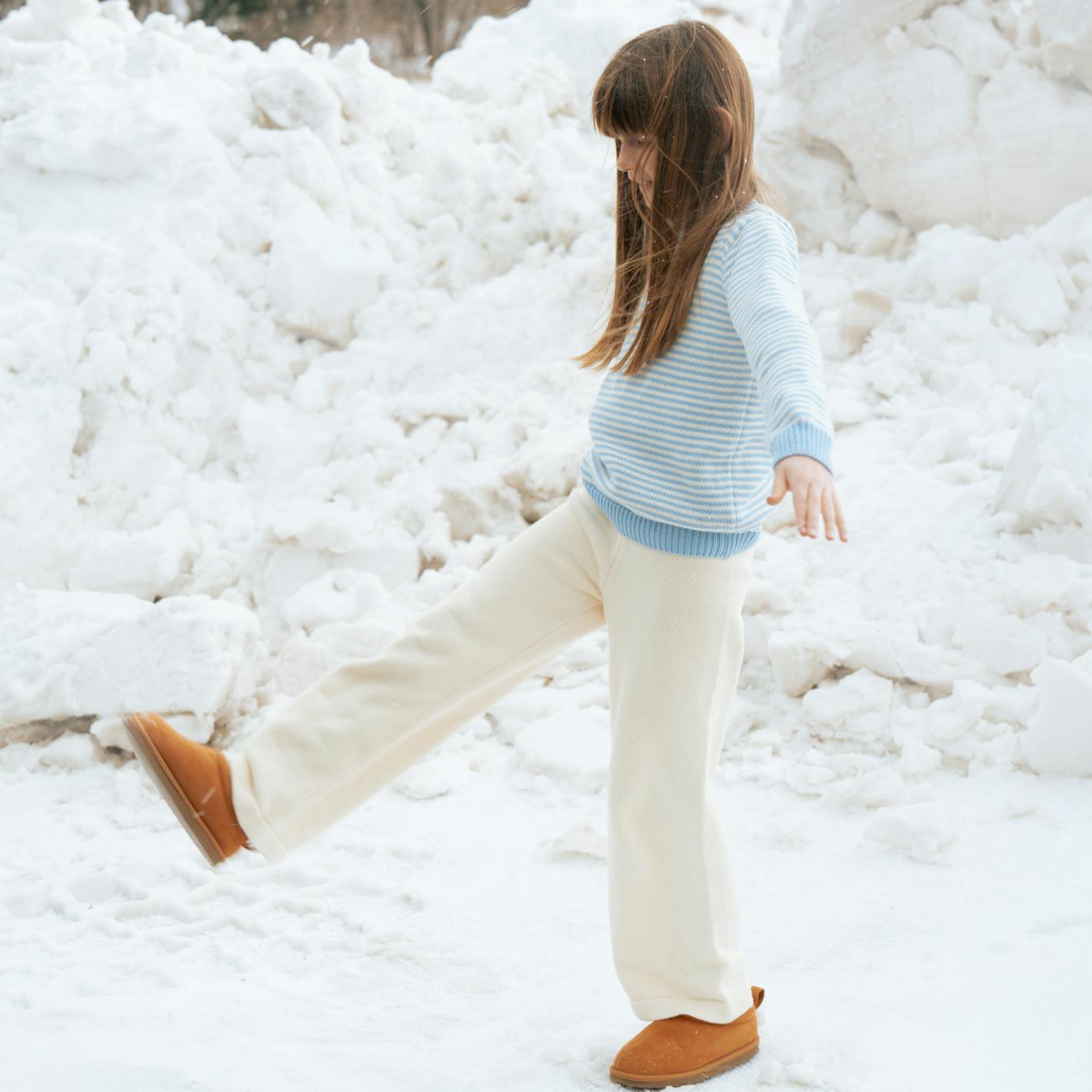 unisex cream wide leg knit pant