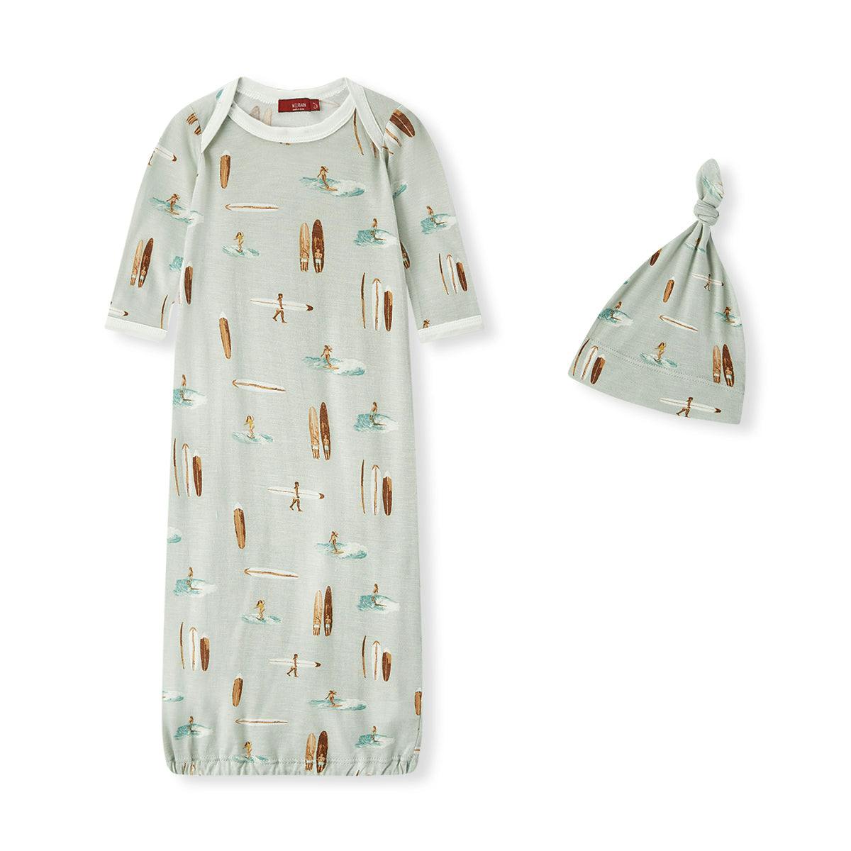 Vintage Surf Bamboo Newborn Gown & Hat Set