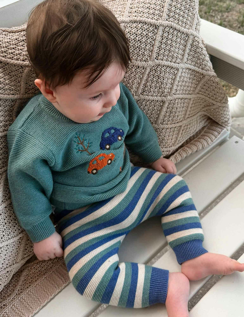 Knitted Legging Duck Egg Stripe