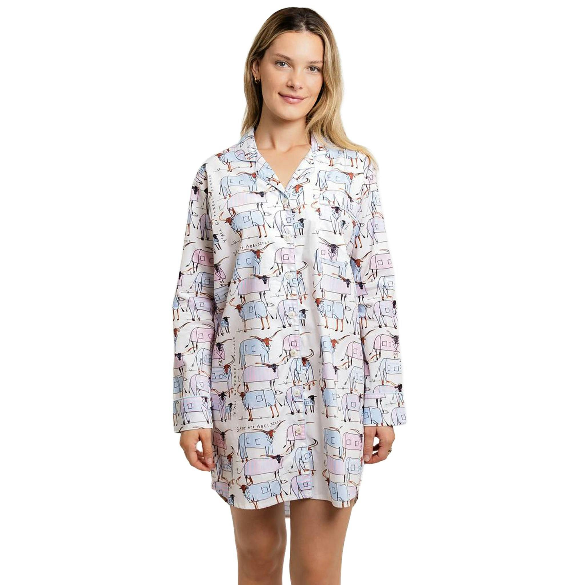 Women's Drawbertson Longhorns Night Shirt - Organic Cotton Poplin