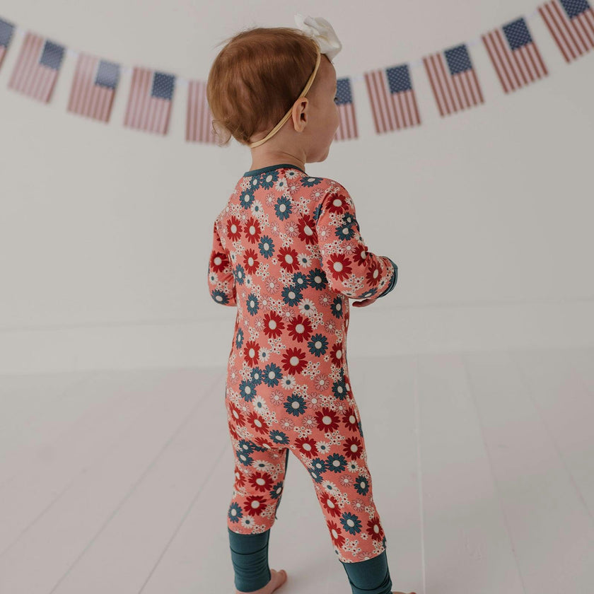 Baby Girl Long Sleeve Zip Romper in American Cowgirl