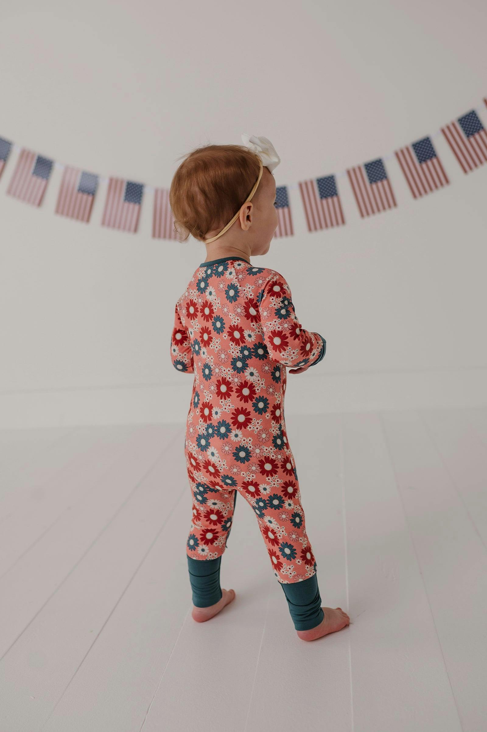 Baby Girl Long Sleeve Zip Romper in American Cowgirl