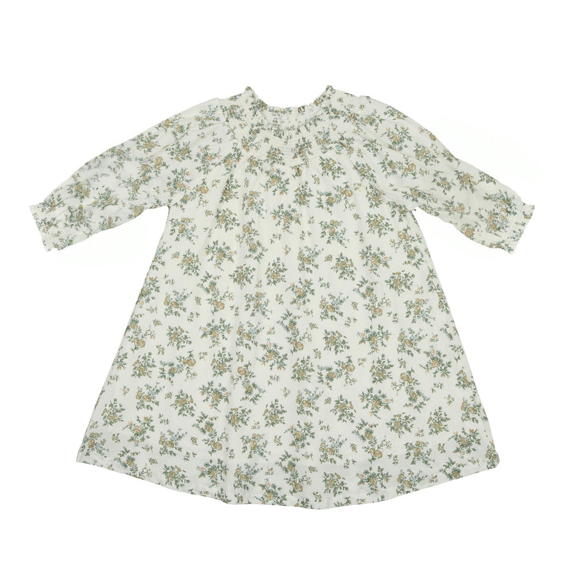 Smocked Floral 3/4 Sleeve Dress