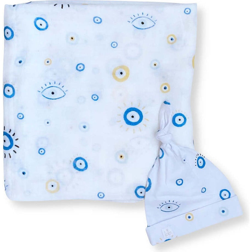 Bamboo Muslin Swaddle Blanket & Topknot Set