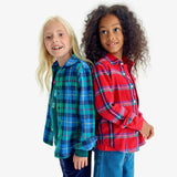Kids long sleeve flannel button down in plaid