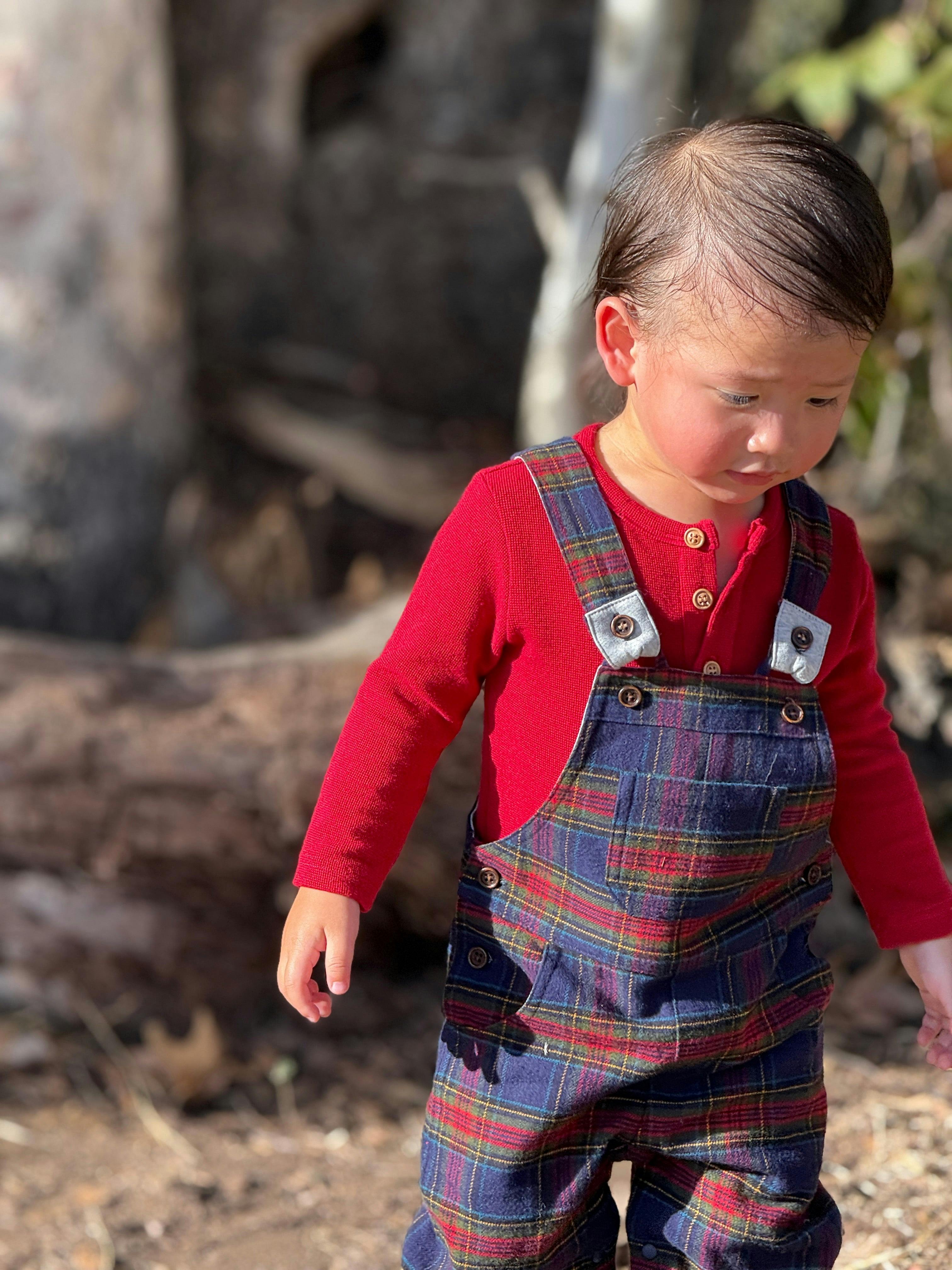 GENTRY Festive Blue Plaid Woven Overalls