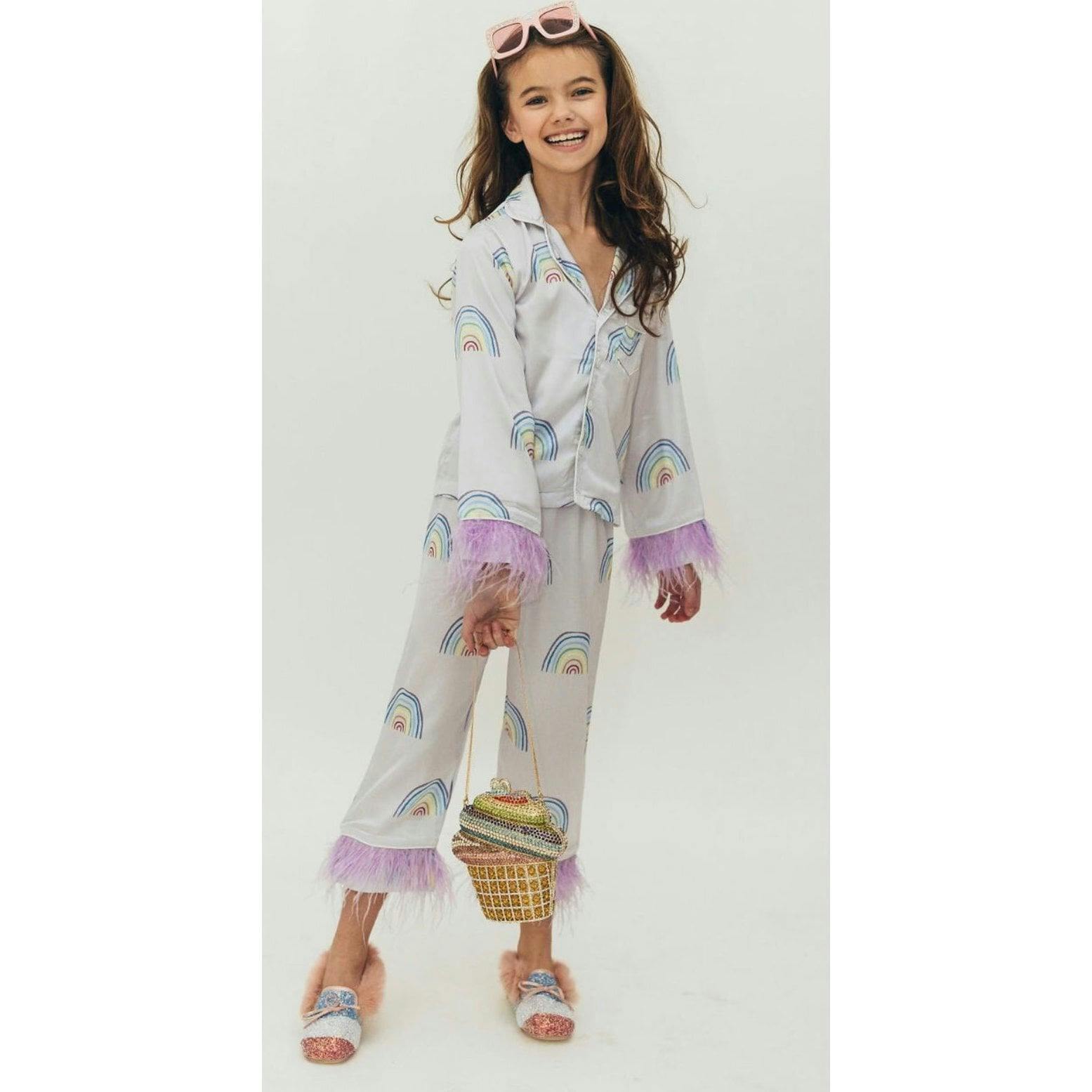 Rainbow Feather Trims Silky Set