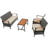 Teamson Home Wooden Armrests Outdoor Patio Furniture Conversation Set with Rattan Wicker Look