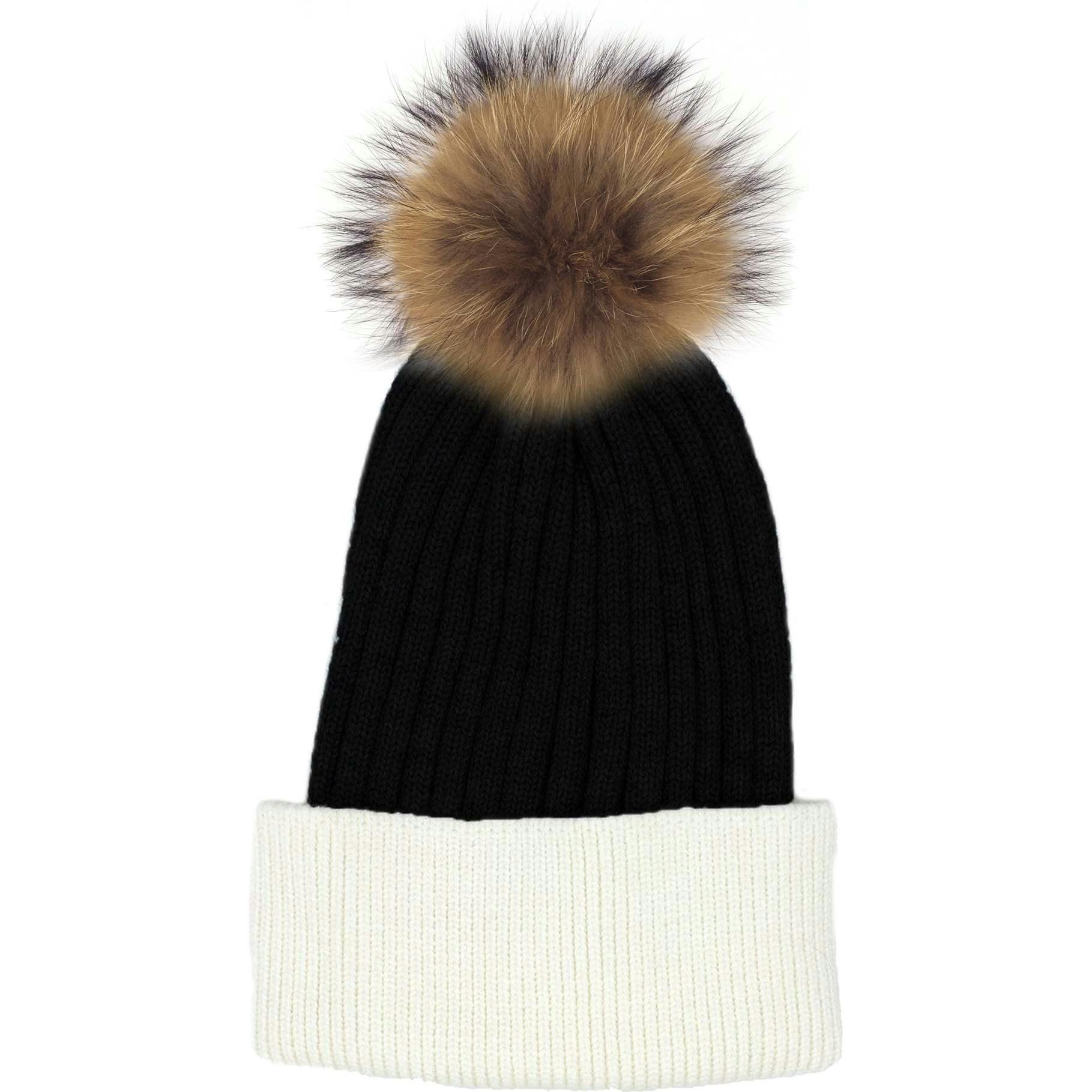 Ribbed Flat Wool Blend Hat With A Genuine Fur Pom (TikTok)