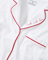 Women's Pima Pajama Set in White with 'Made with Love' Embroidery
