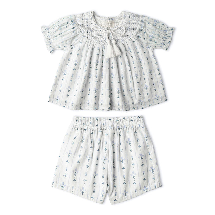 Organic Smocked Top & Shorts Set - Blue Vines
