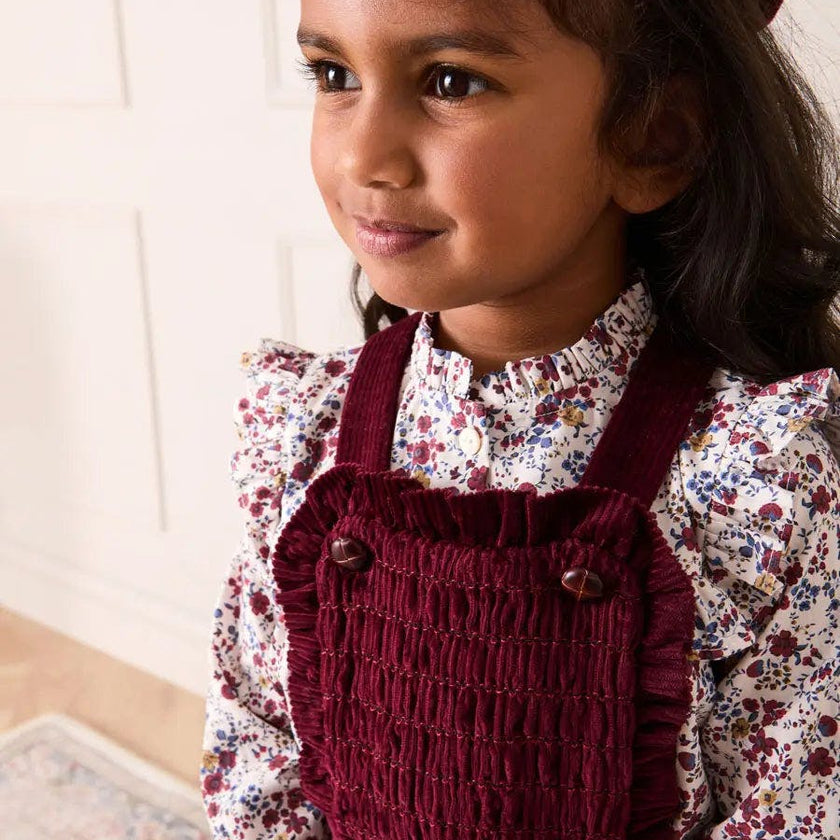 Corduroy Frill Detail Skirt with Braces in Burgundy (12mths-3yrs)