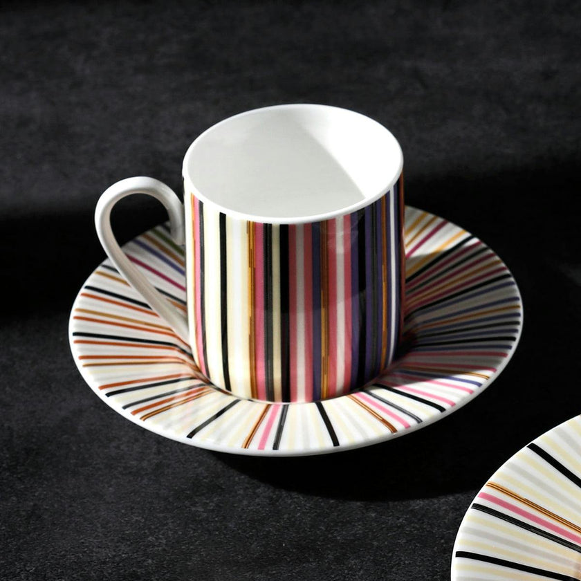 Coffee Cup & Saucer STRIPES Set of 2 in Luxury Box Jenkins 148 diam. 2.3", H 2.5", Cap. 4 oz, Saucer diam. 4.75"