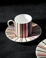 Coffee Cup & Saucer STRIPES Set of 2 in Luxury Box Jenkins 148 diam. 2.3", H 2.5", Cap. 4 oz, Saucer diam. 4.75"