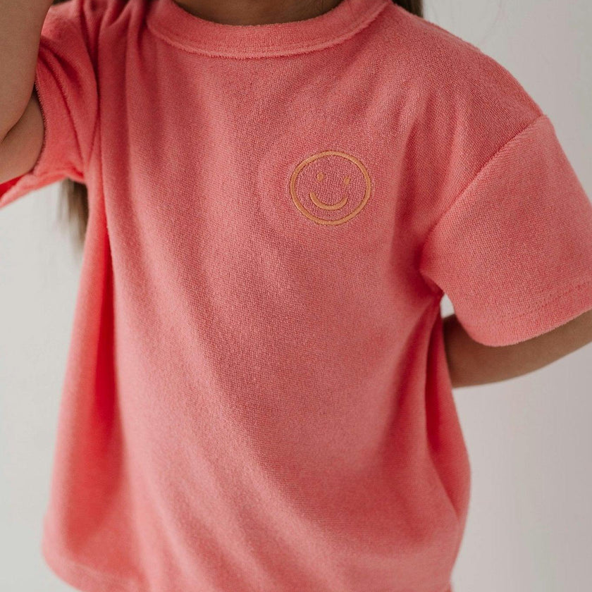 Girls Short Sleeve Cotton Terry Set in Strawberry Ice