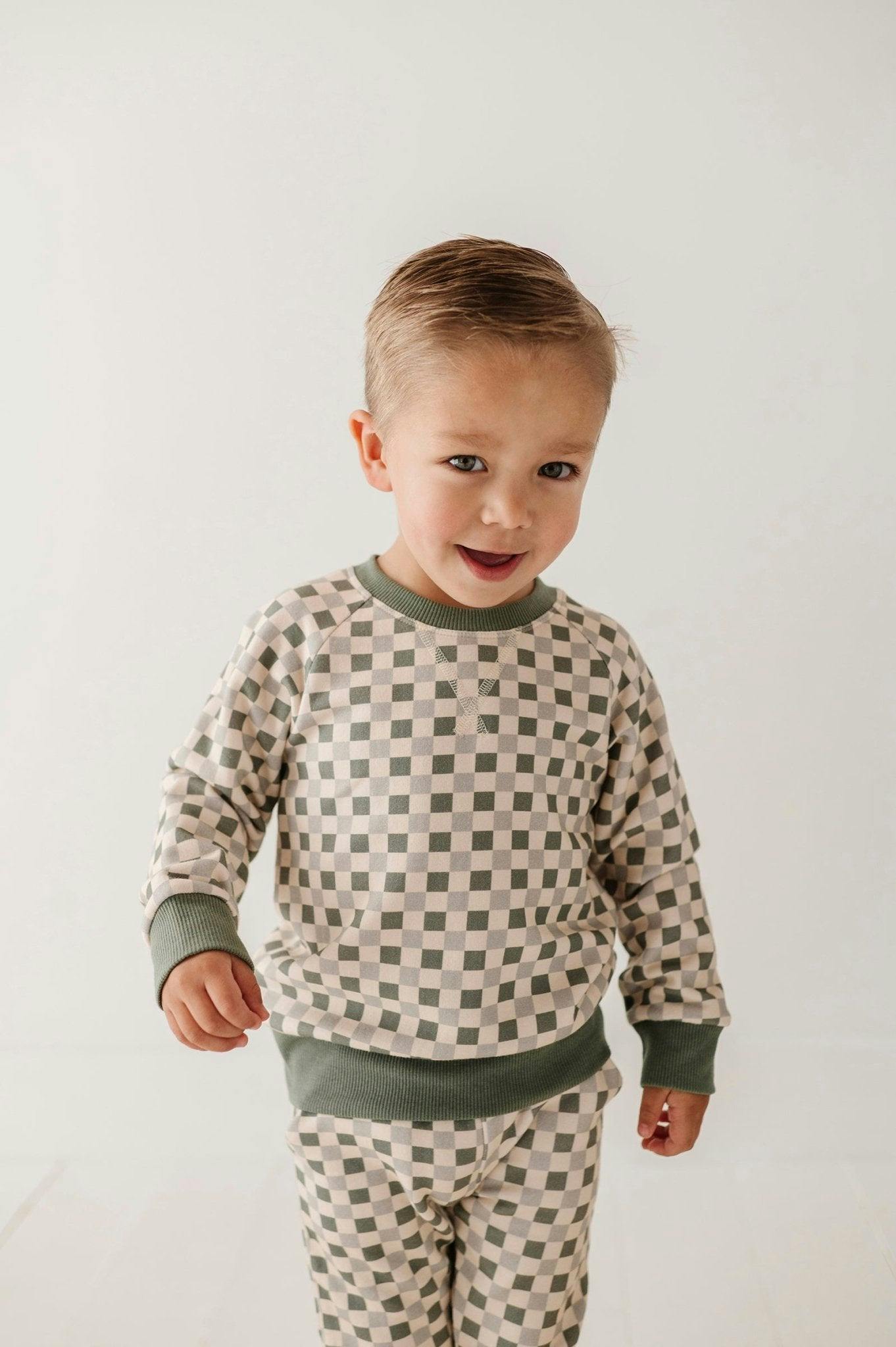 Boys Fleece Sweatshirt in Fern Checkered