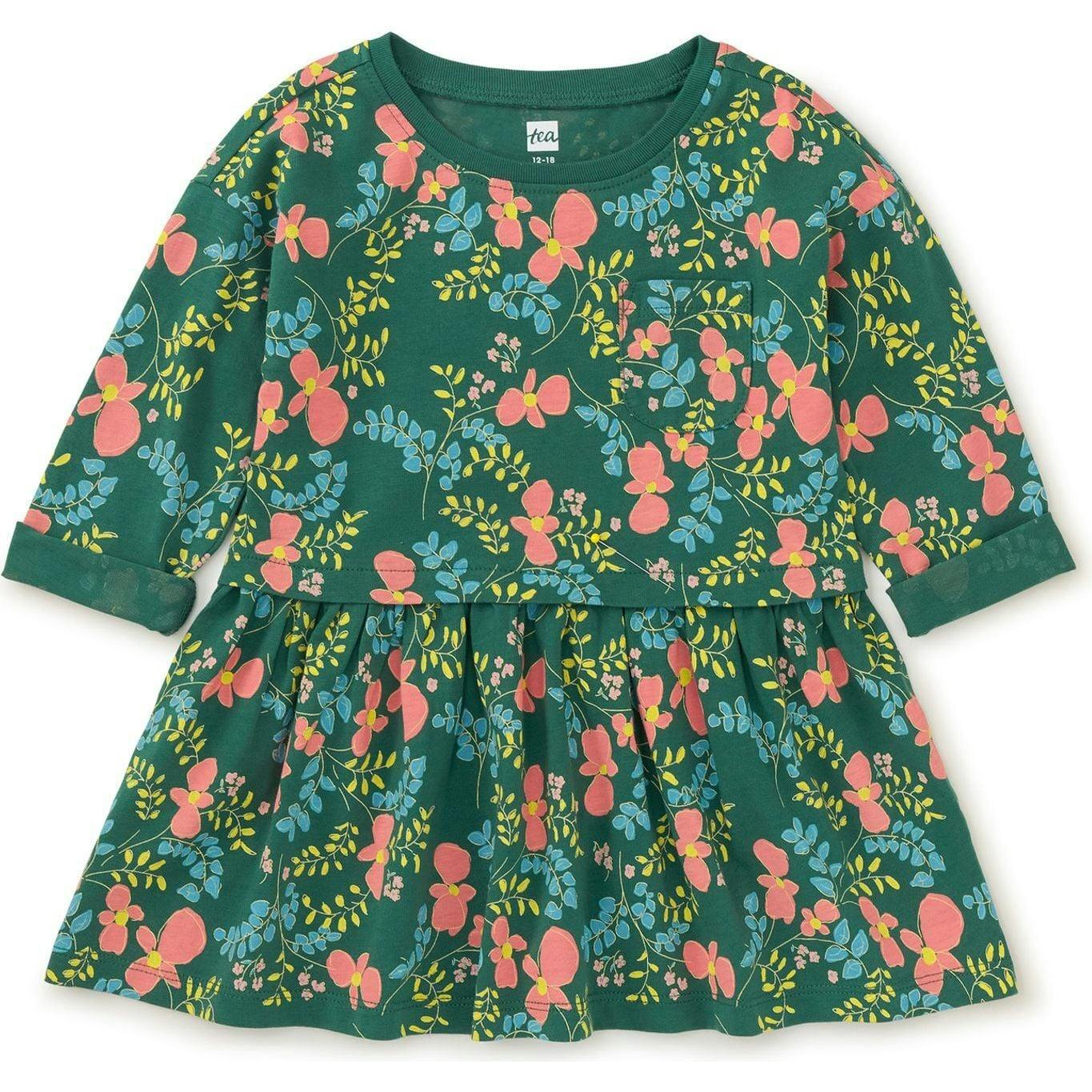 Original Print Boat Neck Long Sleeve Pocket Play Dress, Multi
