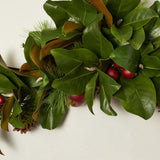 Real Touch Magnolia Leaf, Scotch Pine, & Faux Red Apple Classic Holiday Doorway Arched Swag