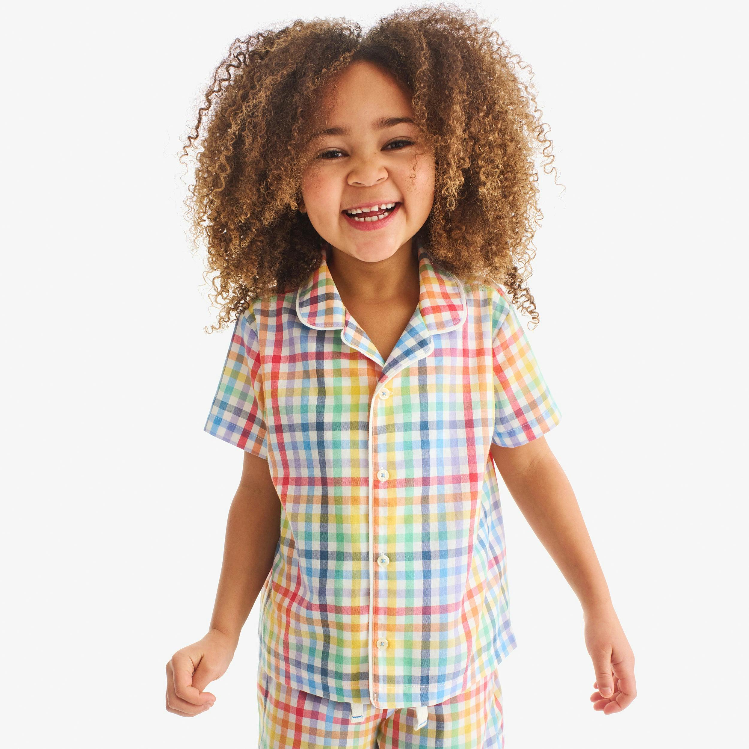 Clearance kids short sleeve PJ top in rainbow plaid