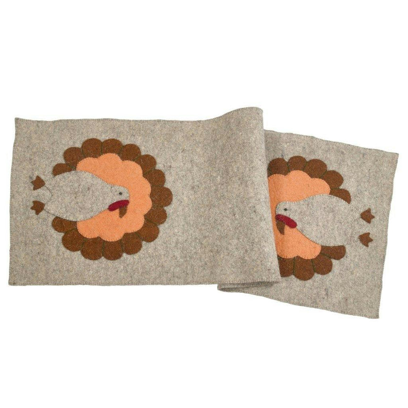 Hand Felted Wool Thanksgiving Turkey Table Runner - 16x44" Arcadia Home