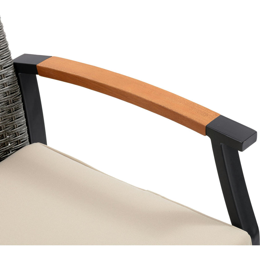 Teamson Home Wooden Armrests Outdoor Patio Furniture Conversation Set with Rattan Wicker Look