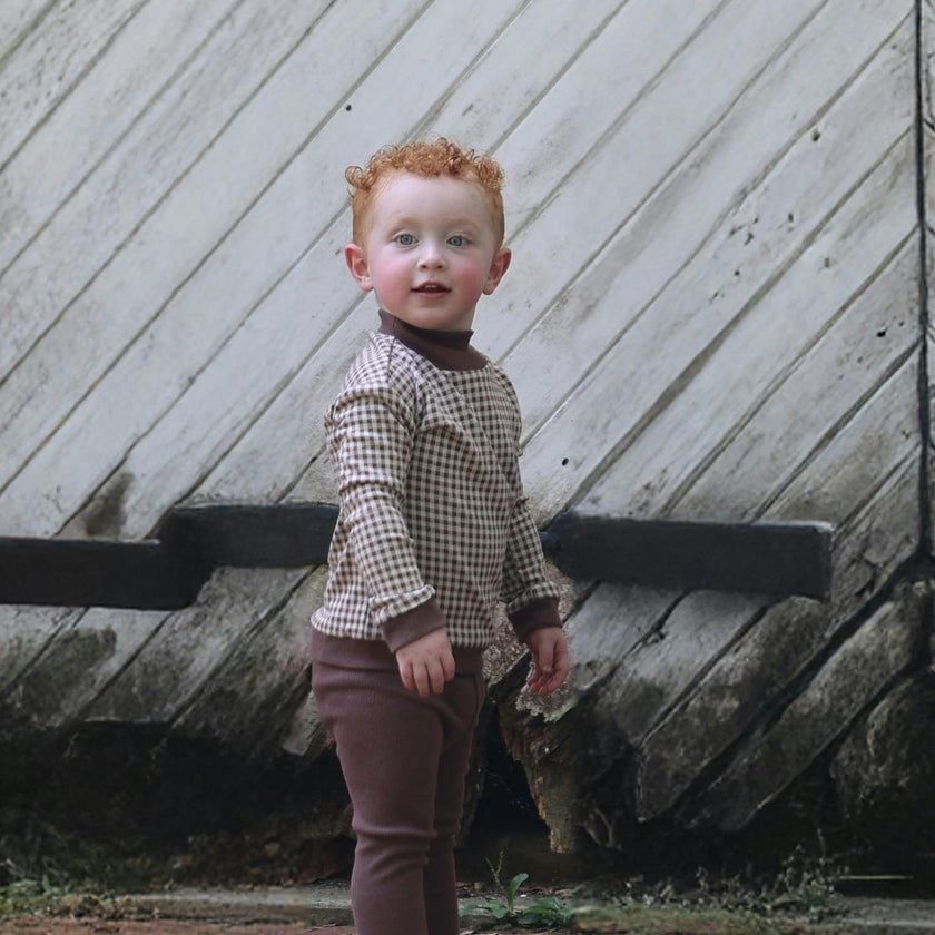 Kids Unisex Soft Gingham Neck Sweatshirt & Legging Set