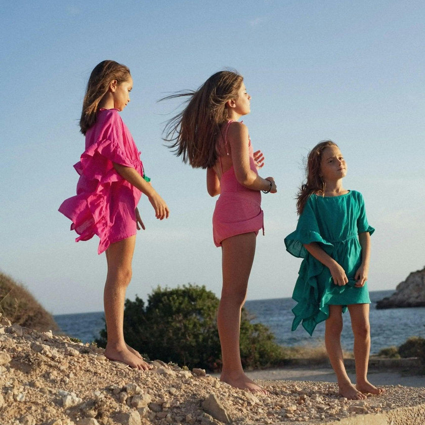 Girl's Pom-Pom Kaftan, Emerald | LEA