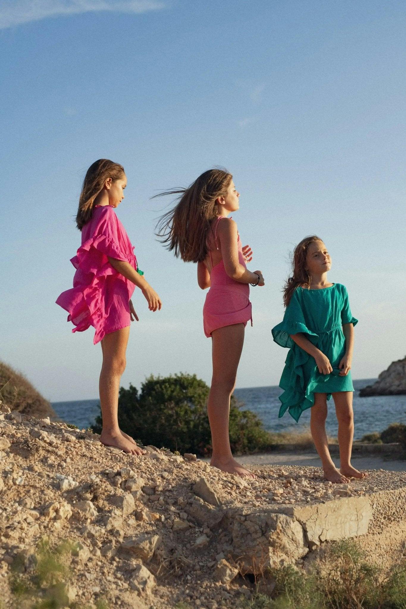 Girl's Pom-Pom Kaftan, Emerald | LEA