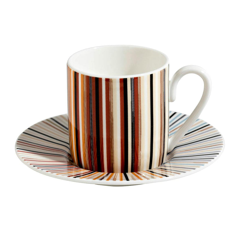Coffee Cup & Saucer STRIPES Set of 2 in Luxury Box Jenkins 148 diam. 2.3", H 2.5", Cap. 4 oz, Saucer diam. 4.75"