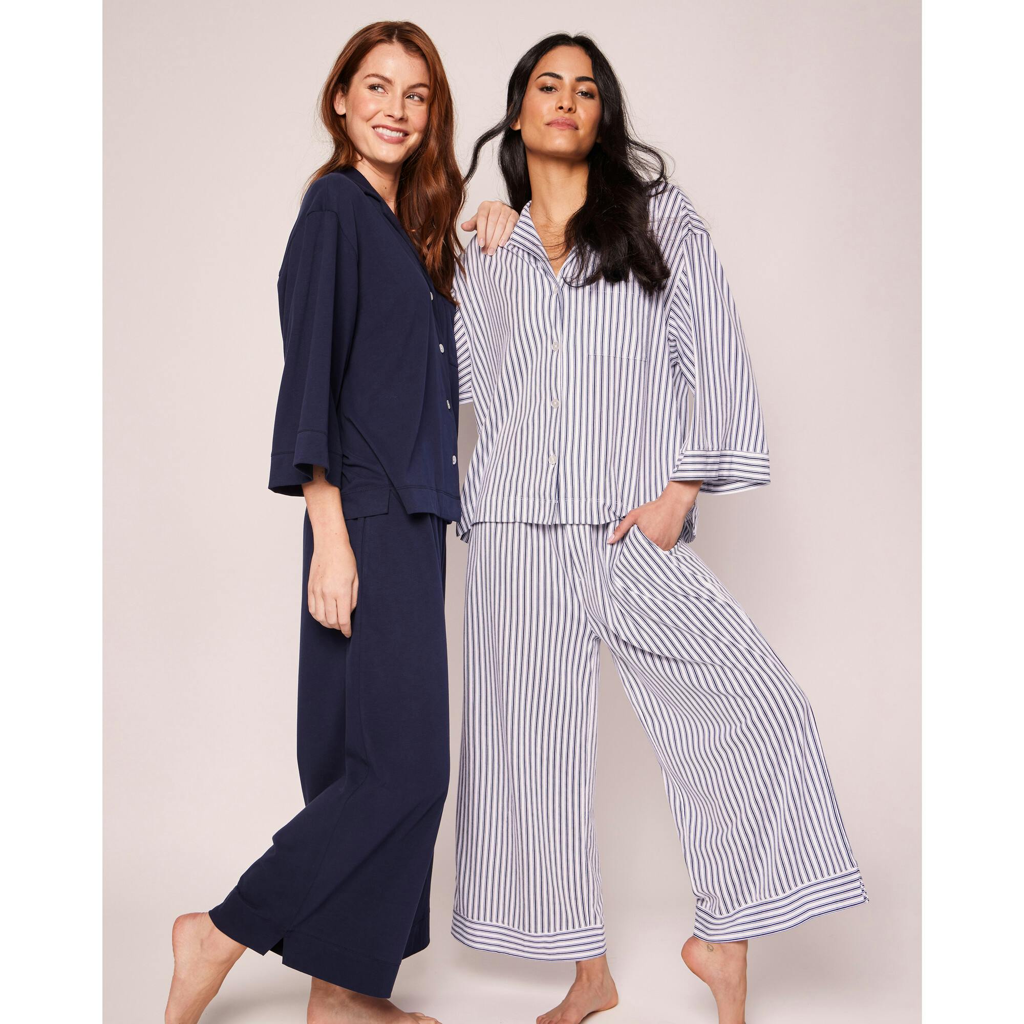 The Olivia Wide Leg Pima Pajama Set in Navy