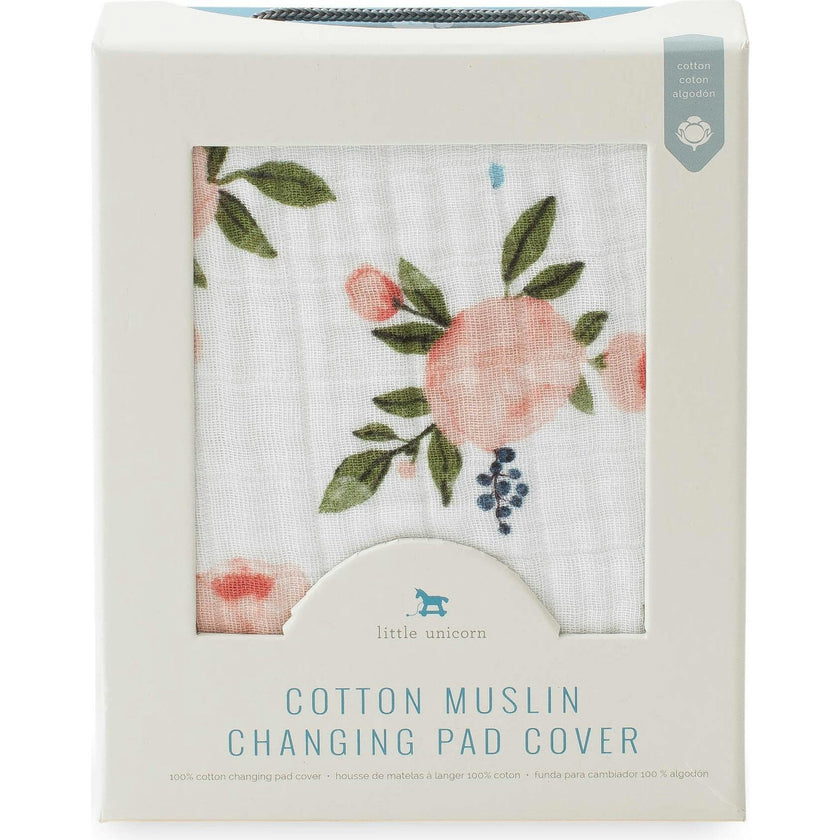 Cotton Muslin Changing Pad Cover - Watercolor Roses