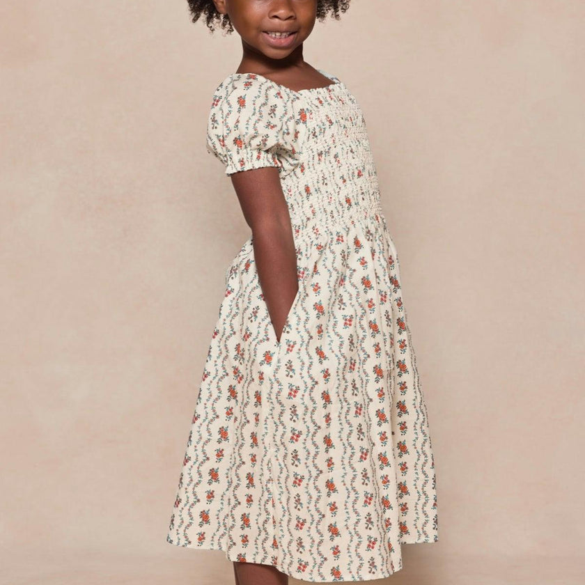 Mini Sunday Best Dress in Linear Poppy Woodblock