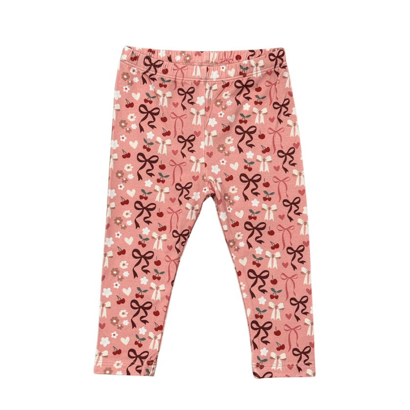 Girls Basic Leggings in Cherry Hearts