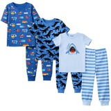 Kids and Toddlers 3 Pack Sharks/Cars/Dark Dinosaurs Shorts Sleeve Snug Fitted Pajamas