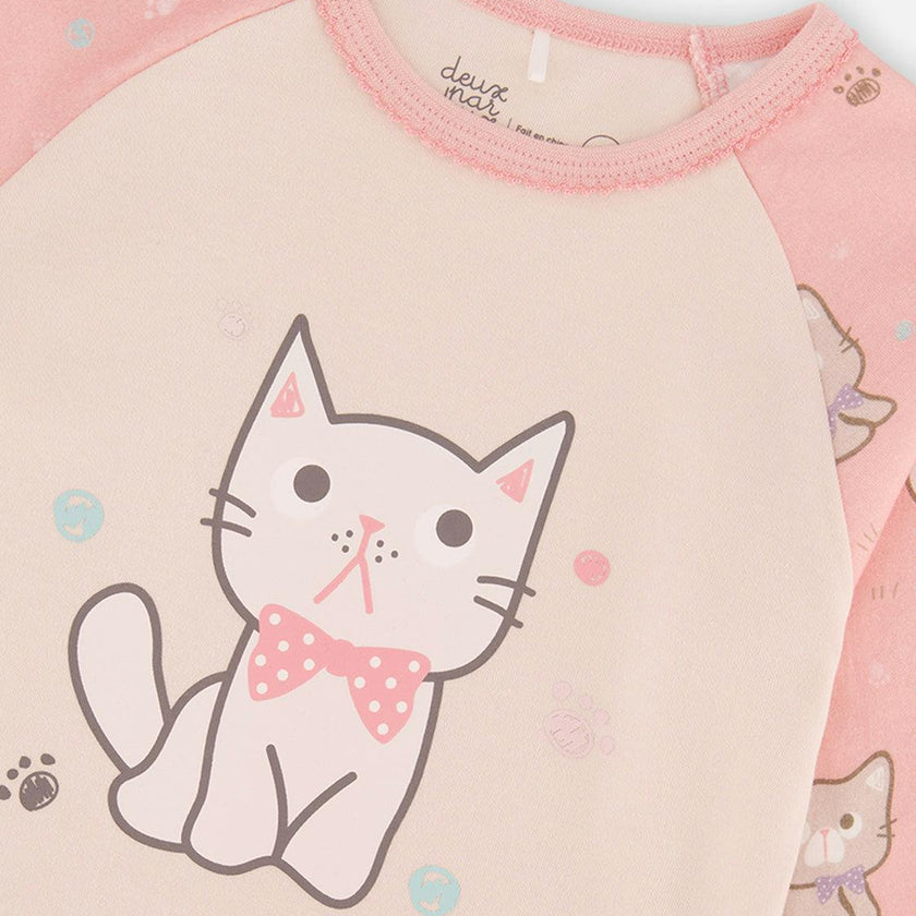Organic Cotton Two Piece Pajama Set Pink Cat Print