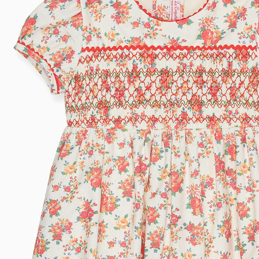 Coral Floral Soraya Girl Hand-Smocked Dress