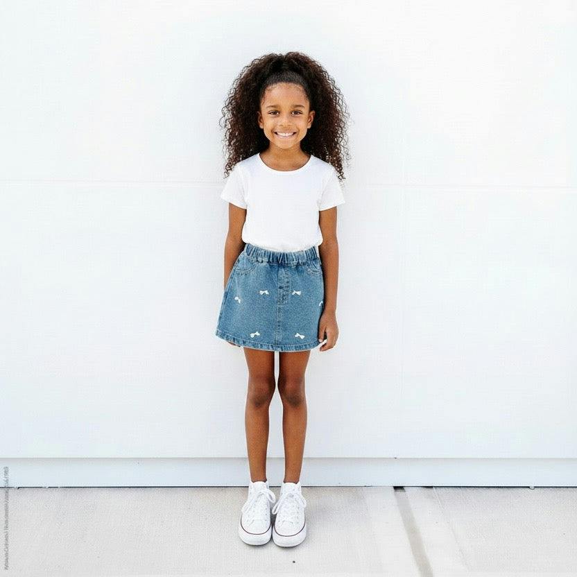 Girls' Denim Bow Skirt Skort in Medium Wash